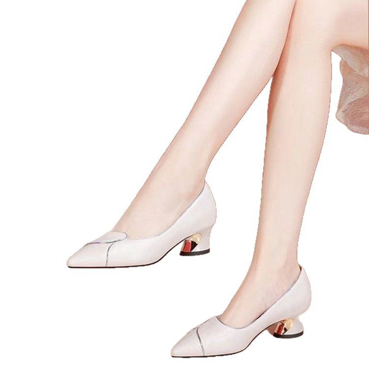 Flache Einzelschuhe Damenmode Niedrige Absätze Arbeitsschuhe Dickabsatz Spitze Dickabsatz Lederschuhe Damen_voghion.com