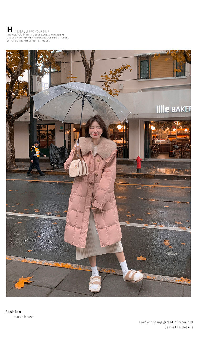 Milk Hoo Pink Large Feather Collar Down Cotton Coat For Women's Winter 2023 New Korean Edition Mid Length Fashionable_voghion.com