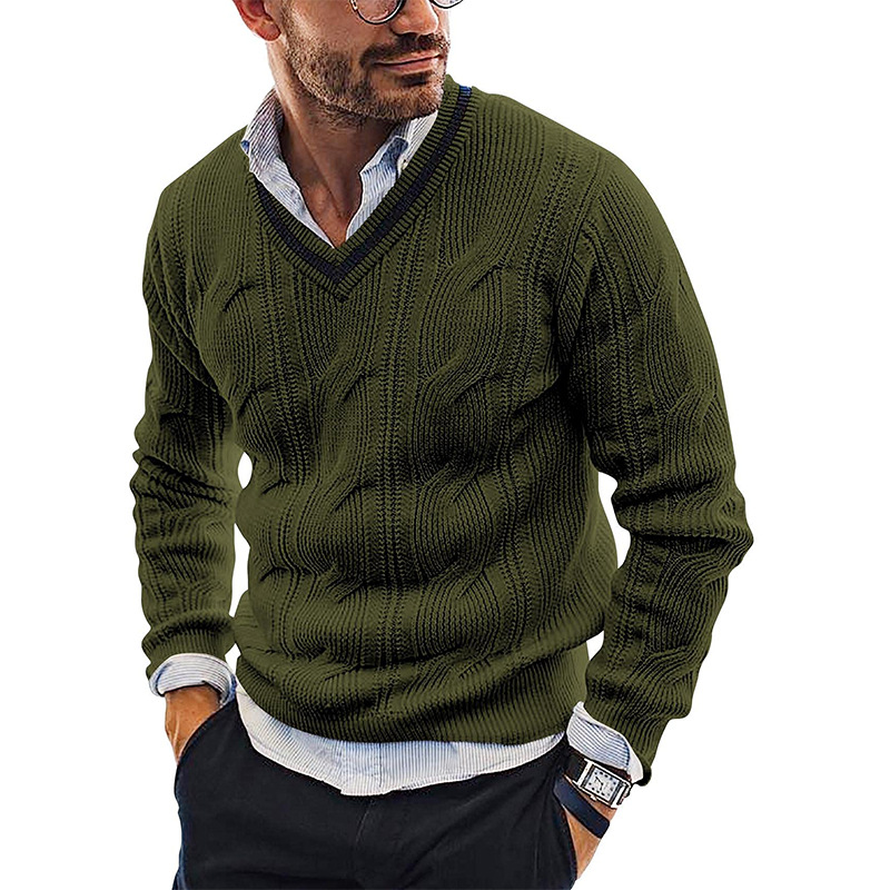 Maglione da uomo con scollo a V moda slim fit a maniche lunghe maglia top nuovo maglione autunno e inverno_voghion.com