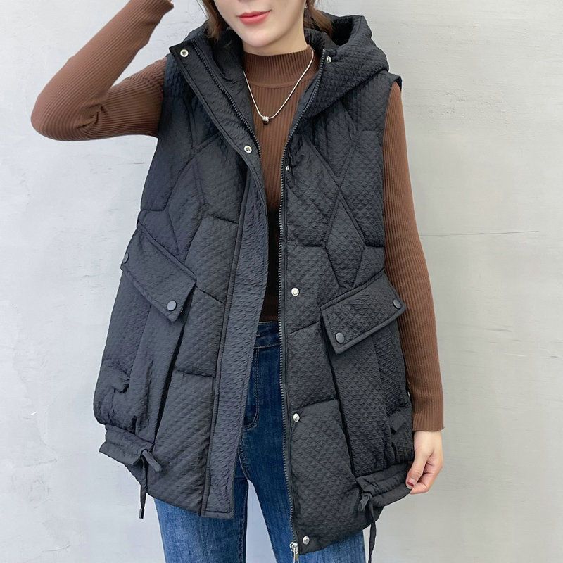 Damenbekleidung mit Kapuze, vielseitig verdickte, lockere, fleischbedeckende Jacke, mittellange Daunenbaumwolle_voghion.com