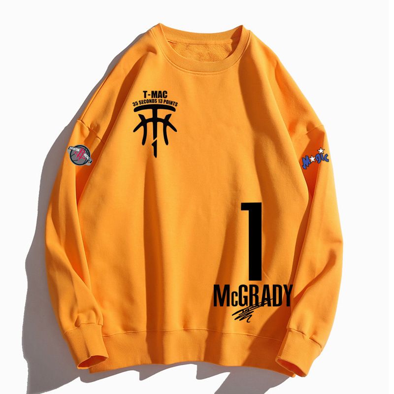 Maglietta lunga commemorativa da basket McGrady con cappuccio a scollo tondo, unisex, a maniche doppie, stampata, autunno/inverno, ampia_voghion.com