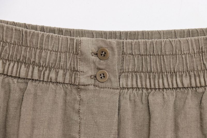 Abbigliamento estivo da donna, nuovo stile, camicia a maniche lunghe in lino con scollo a V e pantaloncini a vita media_voghion.com