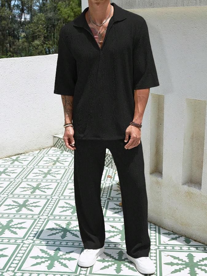 Herren Pendleranzug Freizeithemd Kurzarmhose Männer Ausgehen_voghion.com