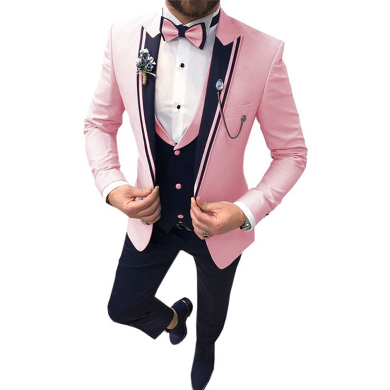 2024 Großer Business Casual Anzug Dreiteiliges Set für Bräutigam und Trauzeugen Hochzeitsbankett_voghion.com