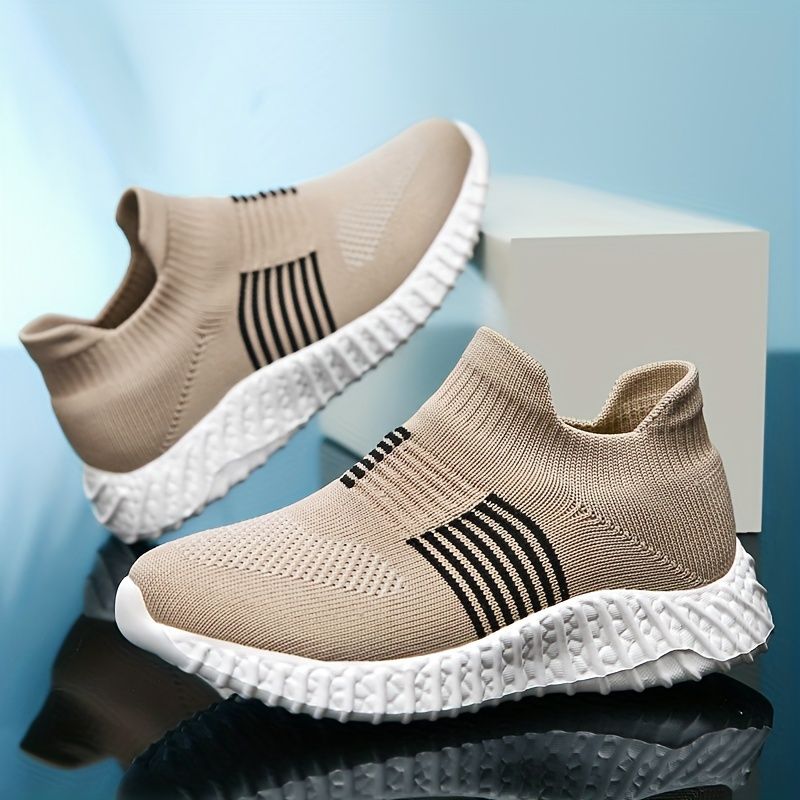 Casual Low Top Slip On Woven Shoes Boys, Breathable Lightweight Sneakers For Walking Running Training, All Seasons_voghion.com