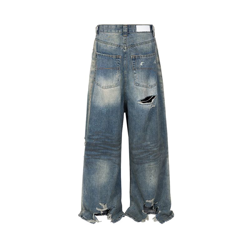 Ausgefranste, Beschädigte Loch-Baggy-Jeans Mit Weitem Bein Für Männer Und Frauen, Streetwear, Lässige Ropa Hombre-Denim-Hose, Übergroße Cargohose_voghion.com