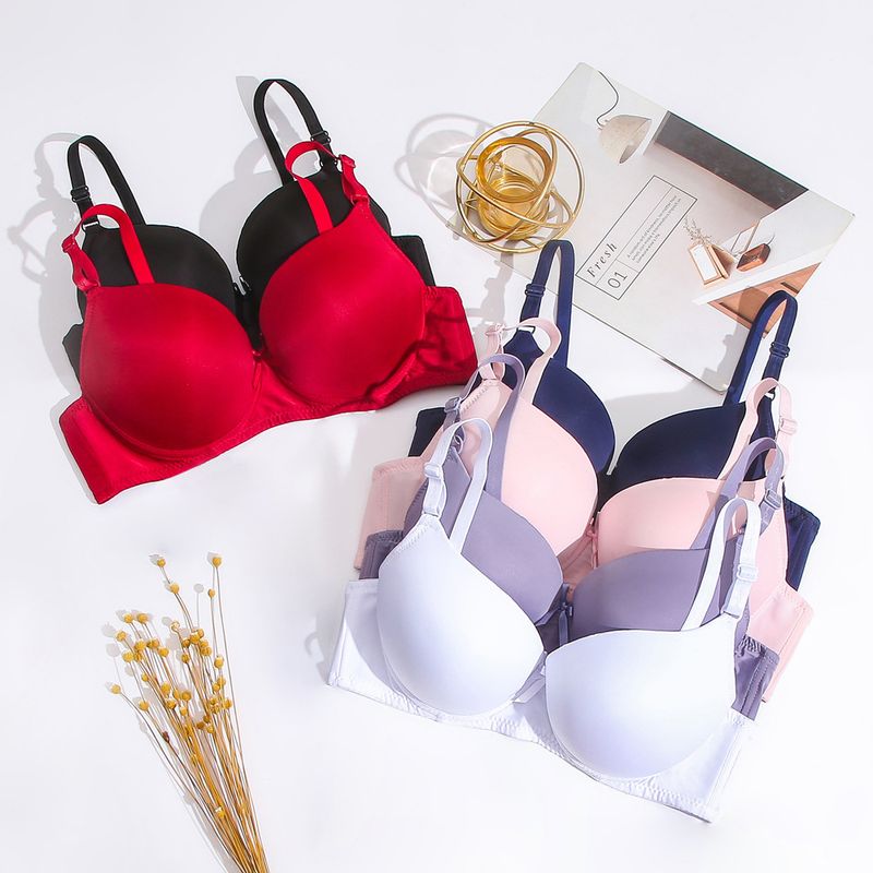 underwear in stock, glossy bra with steel ring, large breasts, small push-up, comfortable adjustable bra for girls_voghion.com