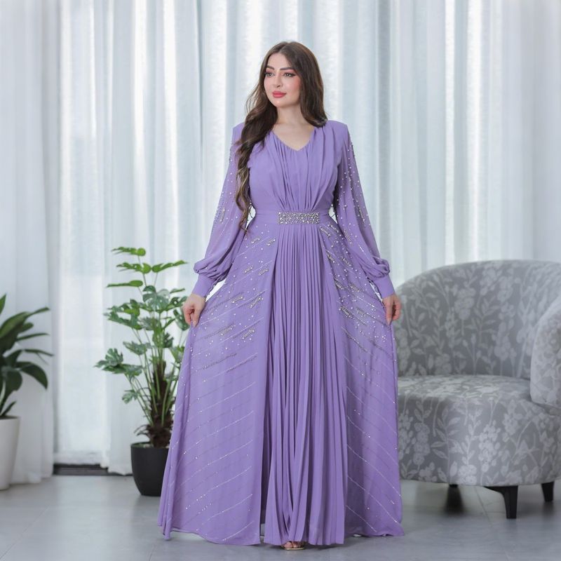 Elegant Evening Gown With Embellished Sequins Flowy Chiffon Maxi Dress For Women Party Wear_voghion.com