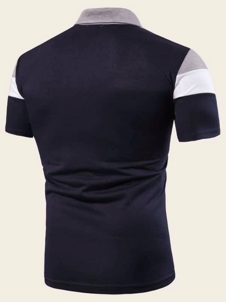 Férfi rövid ujjú póló Divat ifjúsági patchwork Slim Fit hajtókás gallérral rövid ujjú póló_voghion.com