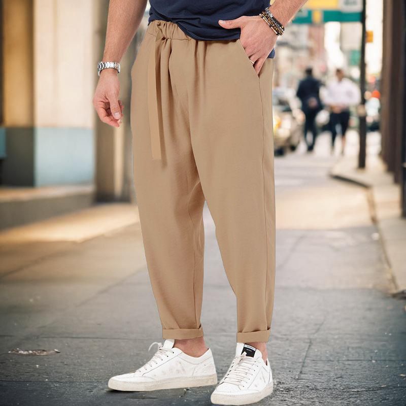 New men's sports casual trendy and fashionable, solid color, Haren pants, hanging style, plus size pants for men_voghion.com