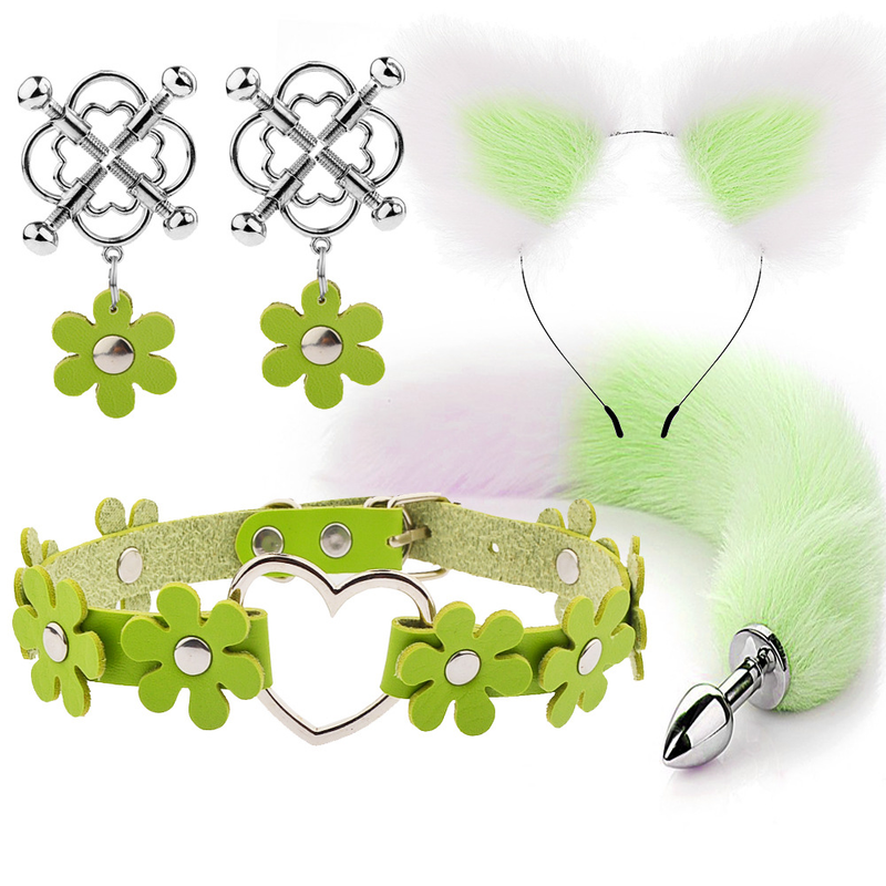 Coda di volpe anale Plug con clip per capezzoli a forcina Collare BDSM Flirtare Giocattolo Butt Plug Coda Giocattoli erotici per Wo_voghion.com