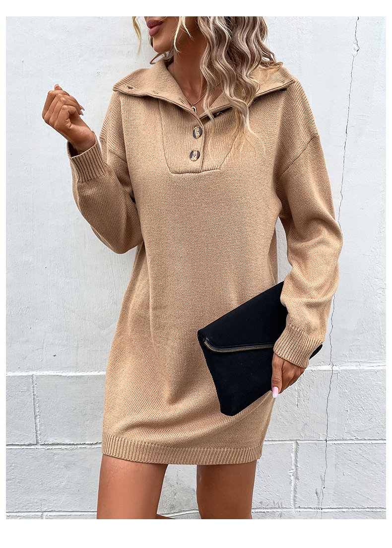 Robe pull de couleur unie pour femmes, mode automne hiver_voghion.com