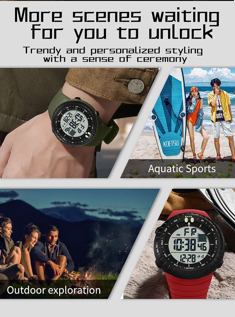 Large Dial Digital Sports Watch With Night Light, Waterproof, Alarm, Stopwatch, And Multi-Function Men Women Luminous Alarm Clock Multi Function Watch_voghion.com
