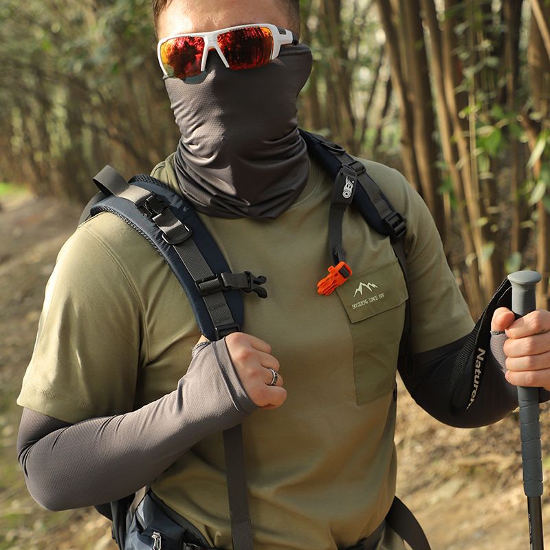 Men's Solid Color Sun Protection Set - UPF 50+ Cooling Face Mask With Neck Cover & Long Arm Sleeves_voghion.com