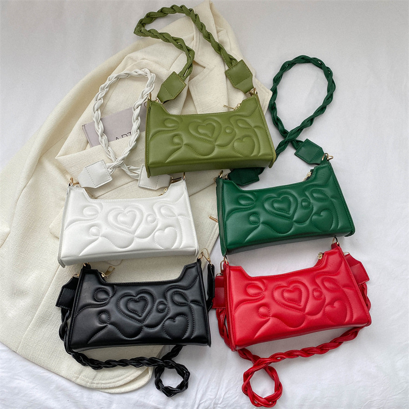 2023 New Spring Retro tinta unita ricamo filo amore ascella piccola borsa quadrata all-match casual borsa a tracolla tendenza moda_voghion.com