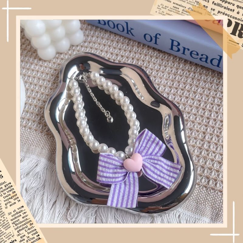 Collana di perle regolabile per cani e gatti, con fiocco in colori a contrasto, accessori per il collo degli animali domestici_voghion.com