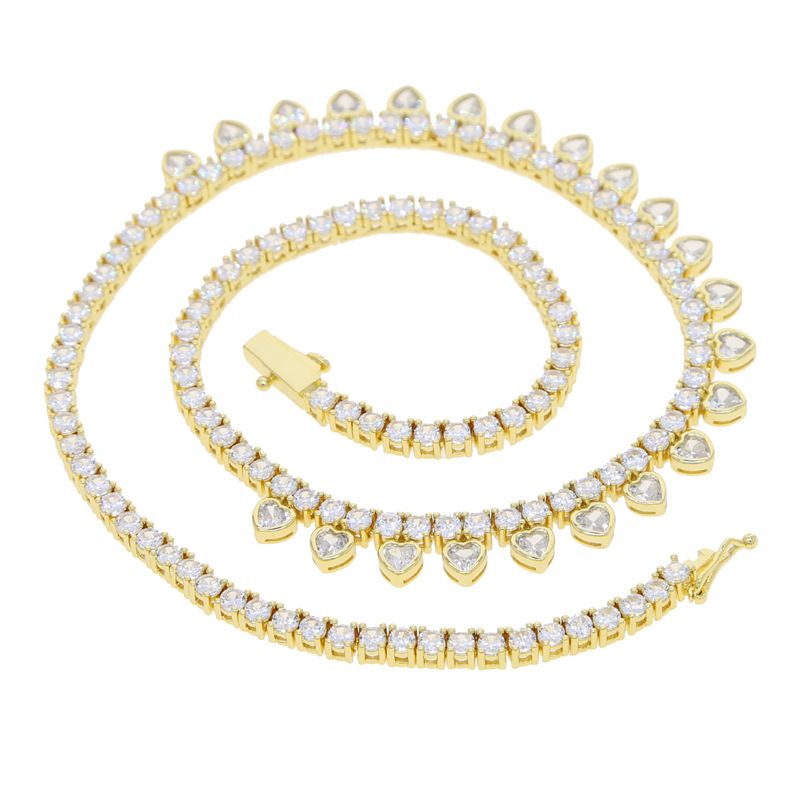 Ensemble de bijoux pour femmes, nouvelle chaîne de tennis tendance incrustée de zircons en forme de cœur, collier hip-hop pour dames_voghion.com