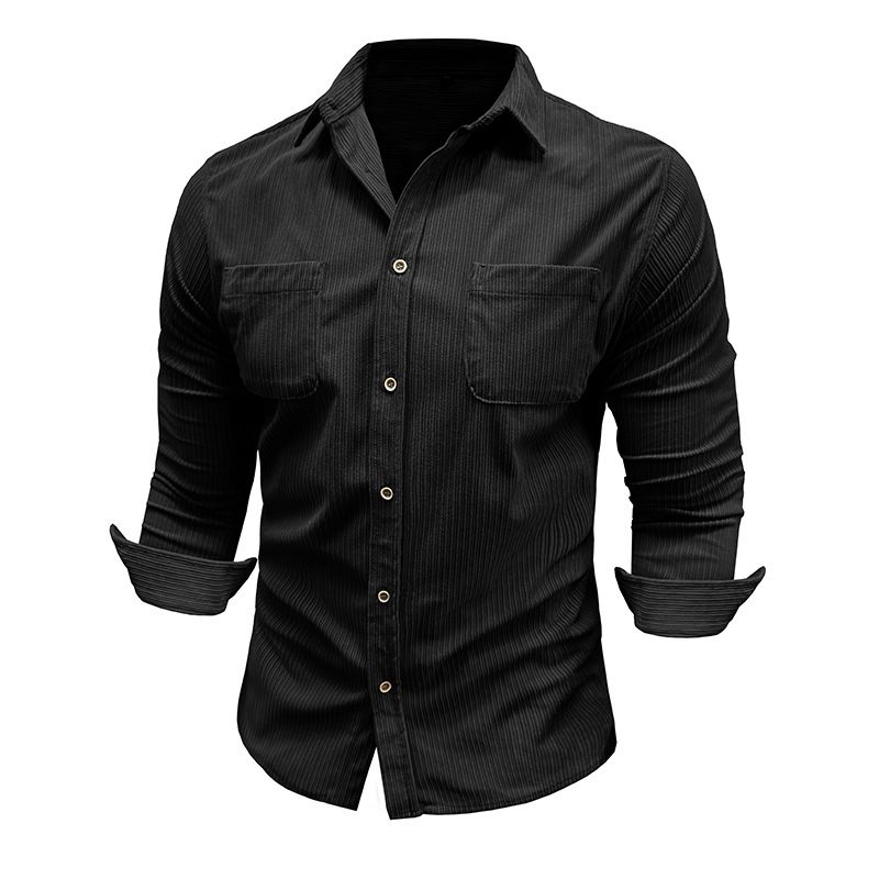 Camicie casual da uomo per autunno e inverno, camicie a maniche lunghe in velluto a coste da uomo, top con risvolto_voghion.com
