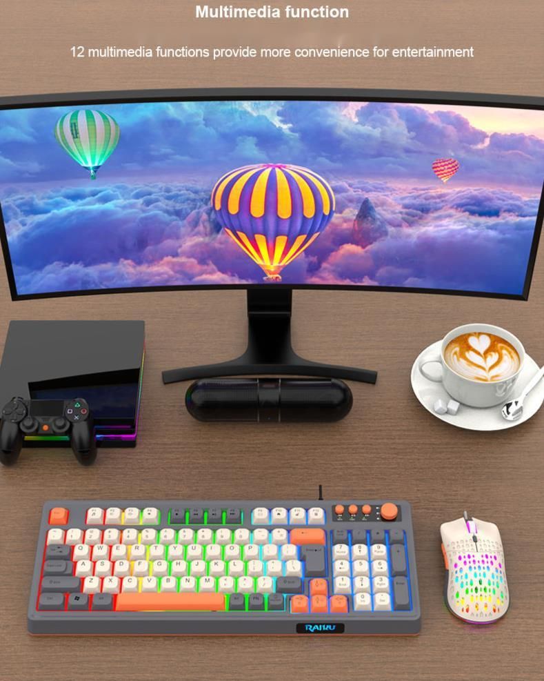 Farbblock-Tastatur-Maus-Set mit kabelgebundener Beleuchtung, leises mechanisches Gefühl, Gaming, E-Sport, USB-Desktop-Computer, universell_voghion.com