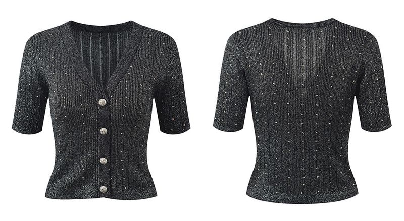 Roupas femininas novo design pesado quente diamante v pescoço fino ajuste fino saia superior terno de duas peças_voghion.com