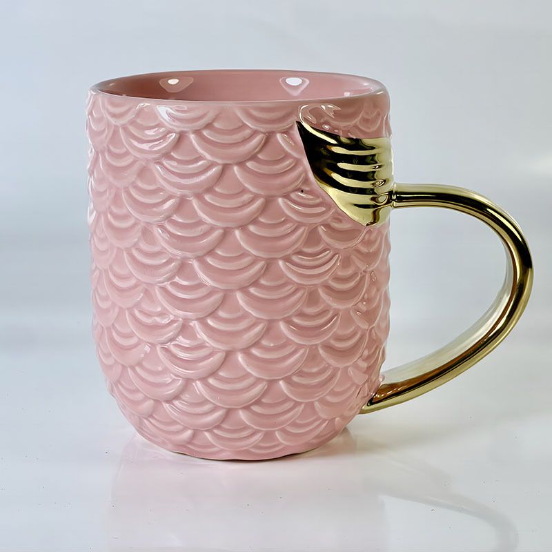 Tazza da ufficio in ceramica creativa di alta qualità a forma di sirena, manico dorato, resistente al calore_voghion.com
