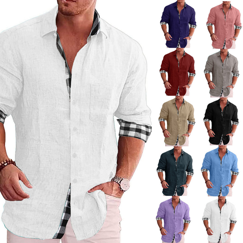 Long sleeved 2022 Autumn casual men's cotton linen Men's shirt_voghion.com