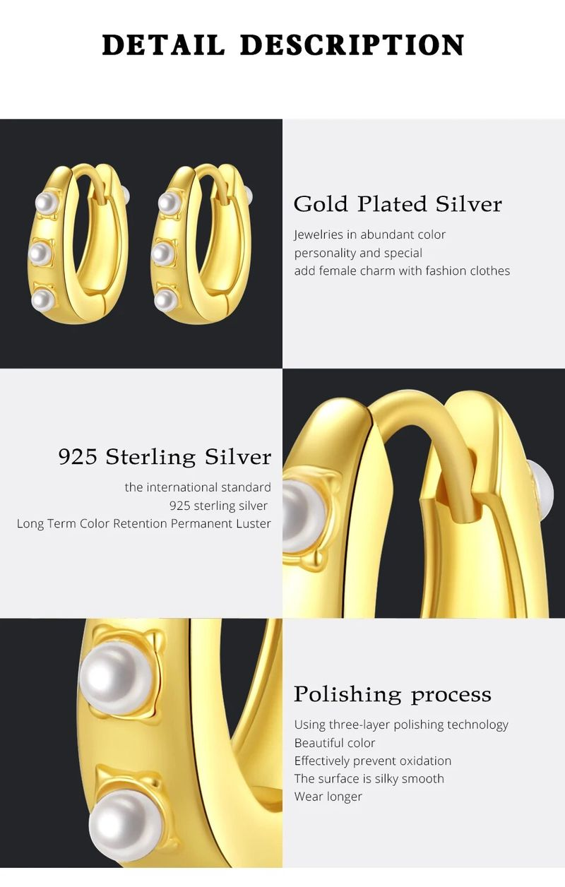 Sterling Sier Gold Plated Hoop Earrings For Women Small Pearls Fine Jewelry Fashion Simple Ear Buckles Bridal Gift_voghion.com