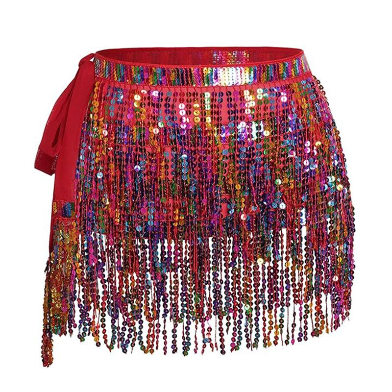 Halloween Belly Dance Four-Layer Tassel Chain Bohemian Hip Skirt New Waist Scarf Sequin Belt_voghion.com