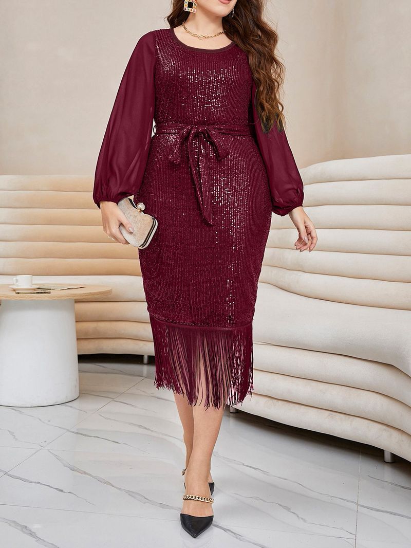 Suknia wieczorowa z cekinami i frędzlami w dużym rozmiarze – suknia w stylu vintage glamour o kroju syreny dla druhny, na imprezę i wieczorne wyjście (0XL-4XL, bordowo-czerwony/niebieski)_voghion.com