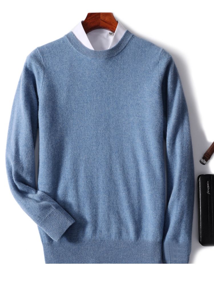 Neue Herbst- und Winter-Herren-Rundhalspullover aus Wolle in Volltonfarbe mit lockerer Kaschmir-Strickbasis für Jugendliche_voghion.com