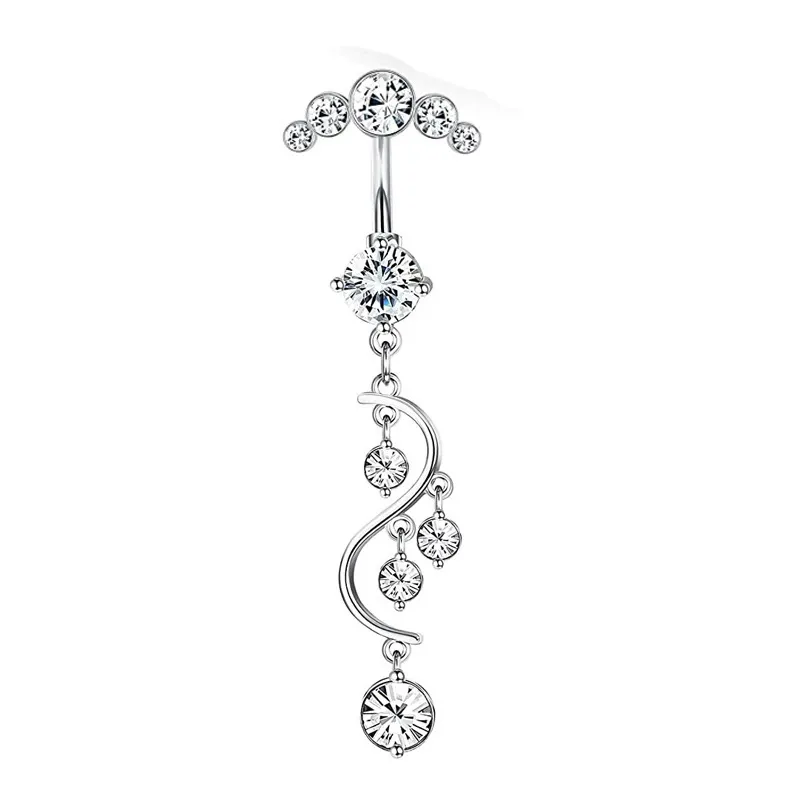 ingrosso Anelli per ombelico con campanellino in cristallo con strass Vintage in acciaio inossidabile Anelli per ombelico geometrici con stella e luna_voghion.com