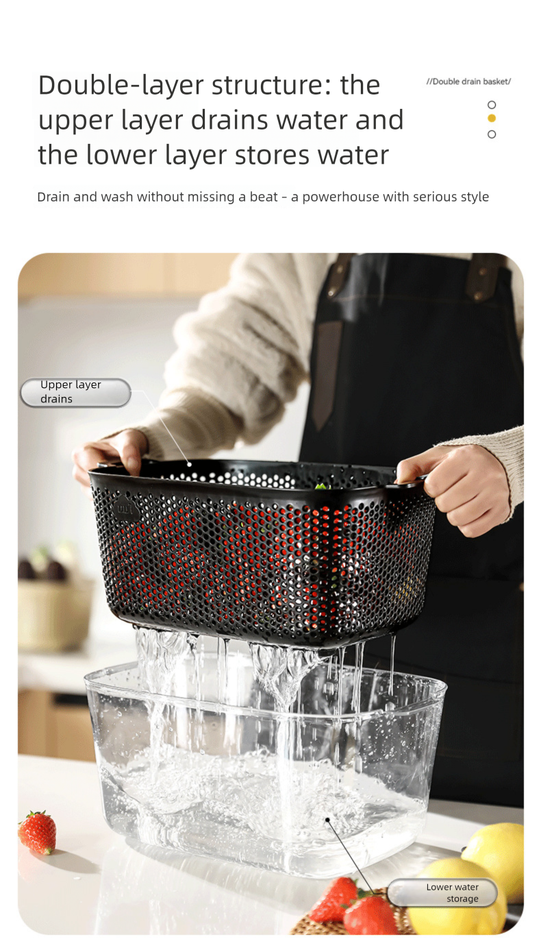 Kitchen Plastic Double Layer Rice Washing Basin Draining Household Living Room Coffee Table Internet Celebrity High-End_voghion.com