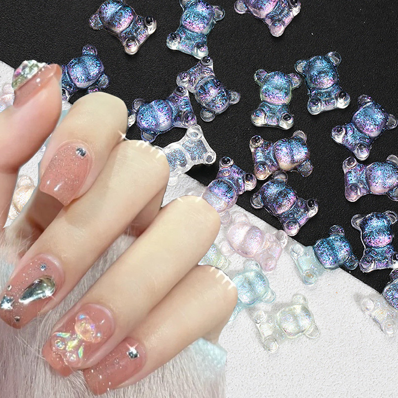 3D Aurora Bear Nail Art Accessor Resin Flat Back Mixed Color Bear Acrylic Nail Flash DIY Handmade Decorative_voghion.com