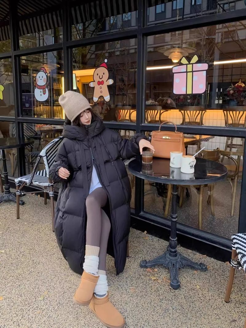 Women's Long Padded Down Coat With Hood, Oversized Winter Jacket, Warm Thick Polyester Parka For Cold Weather (White, Black, Brown, Khaki)_voghion.com