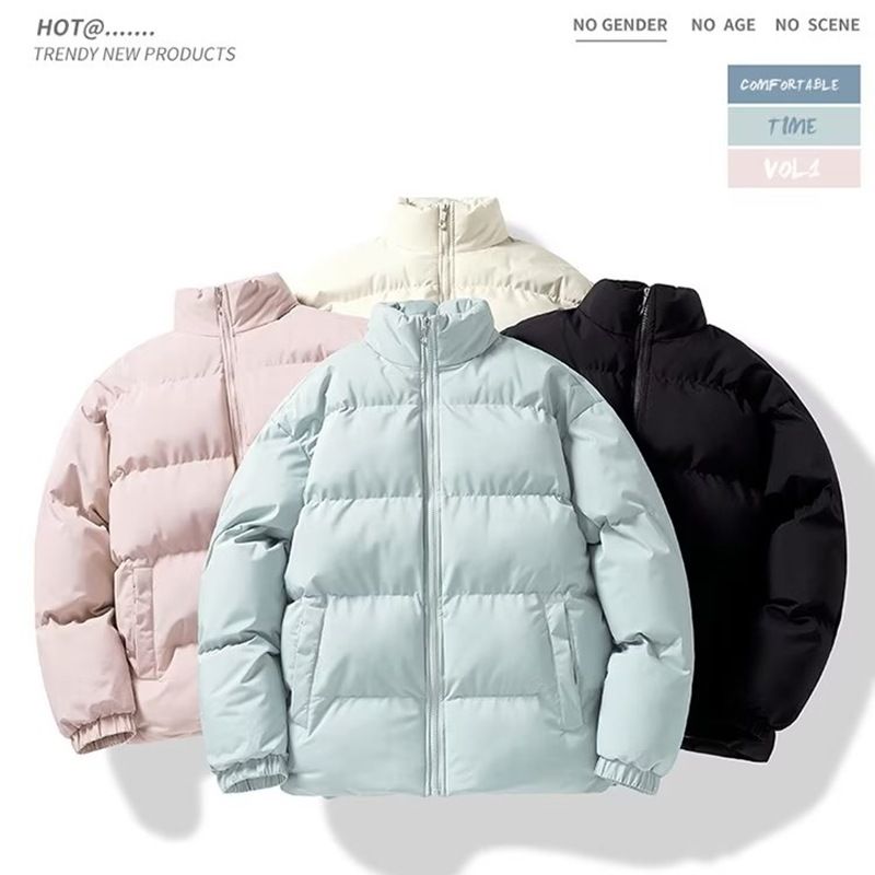 Herbst Winter Stehkragen Verdickter Fleecemantel Herren Neue einfarbige Daunenjacke mit Baumwollpolsterung für Paare_voghion.com