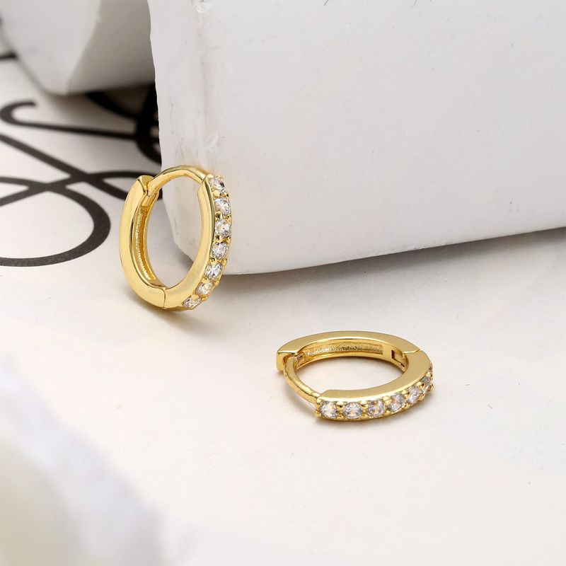 Brass With Real Gold Plating, Popular Across, Teardrop Shaped Circle Inlaid Zircon Earrings, Personalized Six Piece Set_voghion.com