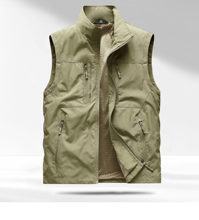 Gilet leggero multiuso da uomo con tasche multiple - Giacca casual ad asciugatura rapida per pesca ed escursionismo (verde militare, cachi, beige, nero, blu navy)_voghion.com