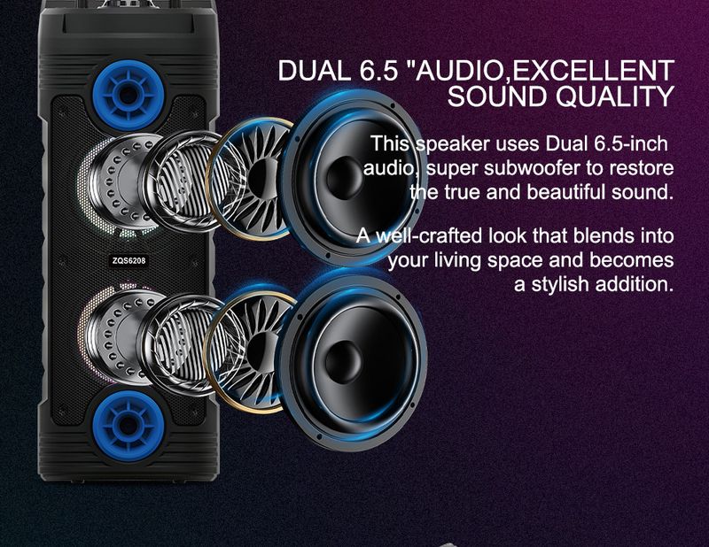 Sing-e ZQS6208 Çift 6 inç RGB Bluetooth Hoparlör Açık Hava Yüksek Güçlü Mikrofon Kare Dans Karaoke Ses_voghion.com
