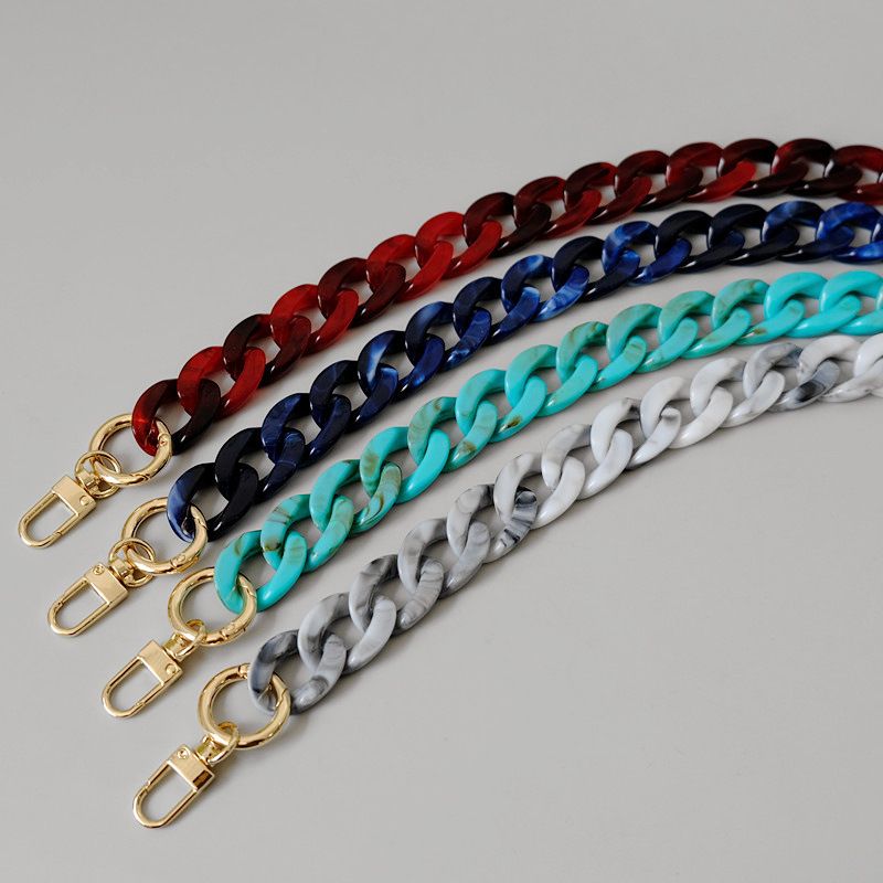 Catena decorativa per borsa spessa staccabile fatta a mano in resina acrilica a lisca di pesce colorata alla moda con blocchi di colore_voghion.com