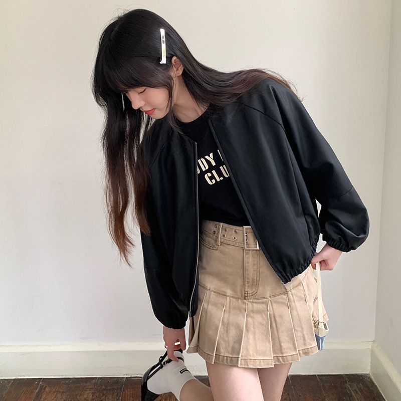 【Aucun retour】Thirteen Lines Veste en cuir PU à col rond pour femme 3117_voghion.com