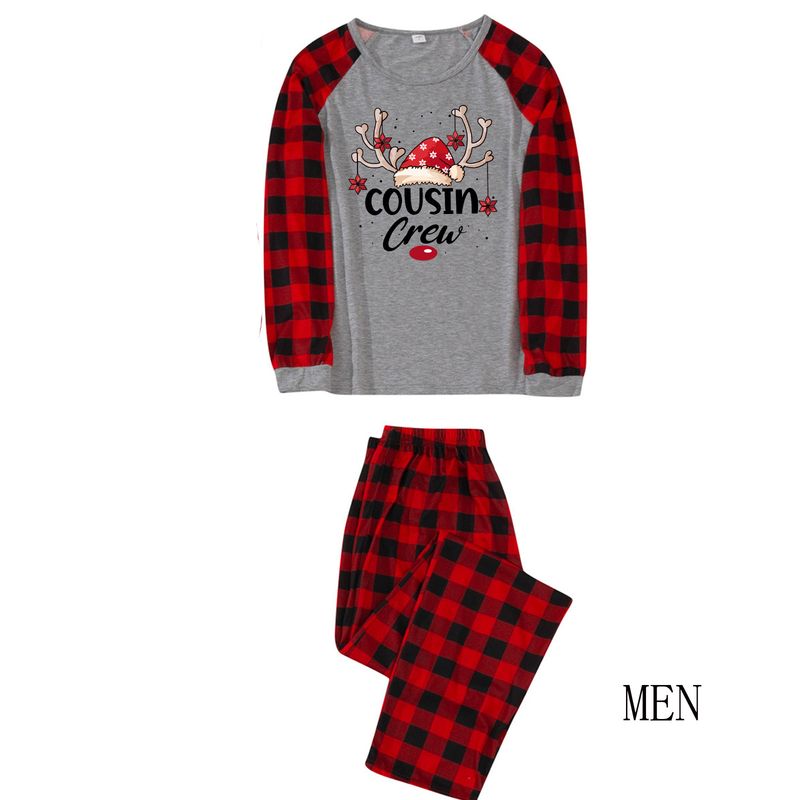 Traje familiar de Navidad, ropa familiar para el hogar, ropa navideña para el hogar, conjunto familiar, ropa para el hogar con estampado de retales a cuadros_voghion.com