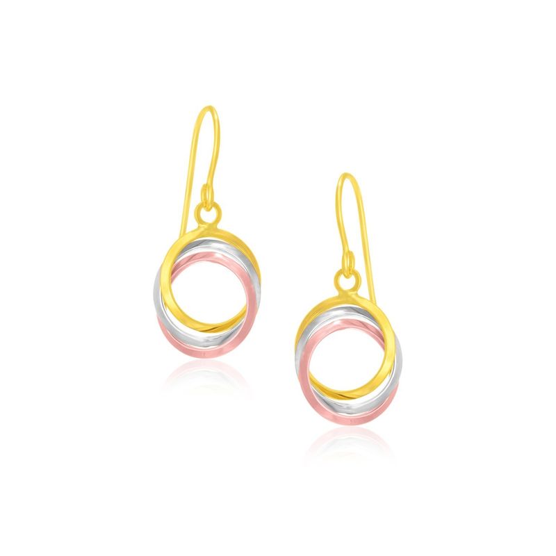 14k Tri-Color Gold Open Entwined Ring Earrings_voghion.com