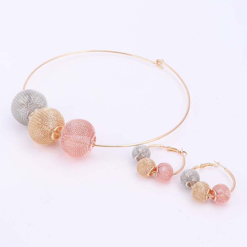 New Design Ladies Gold Colorful Necklace Earring Wedding Accessories Decoration Party Gift Jewelry Set_voghion.com