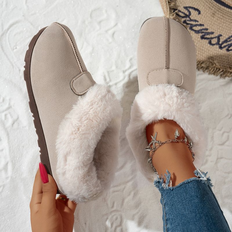 Damen-Schneestiefel mit Fleece, Student College Style, verschleißfest, neue warme Baumwollschuhe für den Winter, Slip-on-Fellschuhe_voghion.com