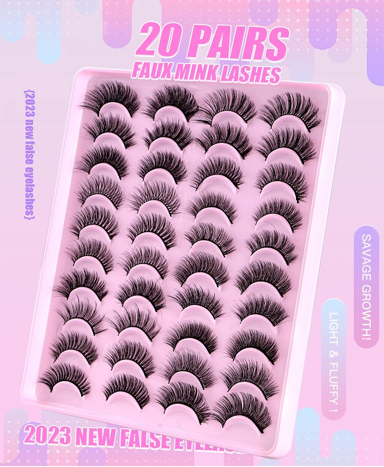 False Eyelashes Natural Chemical Fiber False Eyelashes 20 Pairs Mixed Russian Curl DD Eyelashes Thick Curled Messy Eyelashes_voghion.com