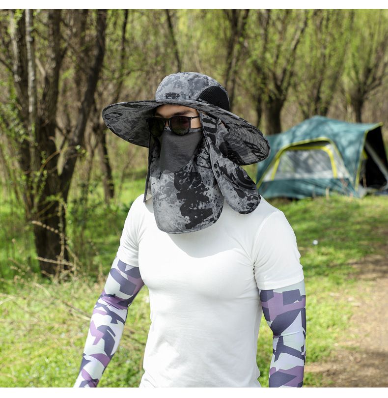 Men's Camo Sun Hat With Face Mask & Neck Cover - UPF 50+ UV Protection For Hiking & Fishing (Summer Outdoor Essential)_voghion.com