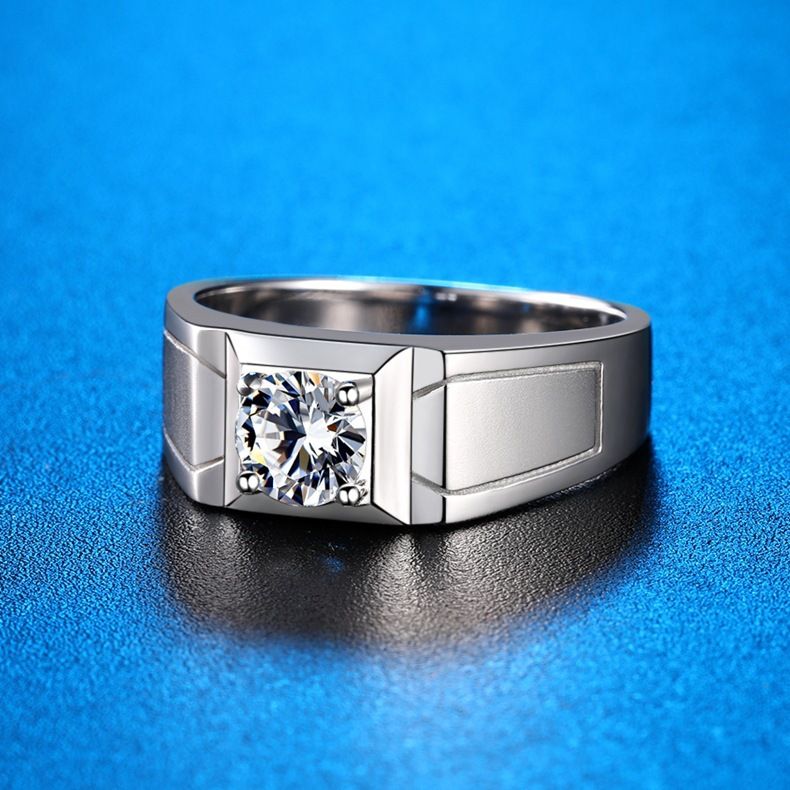 Bague homme en argent sterling avec diamant simulé et moissanite sablée_voghion.com