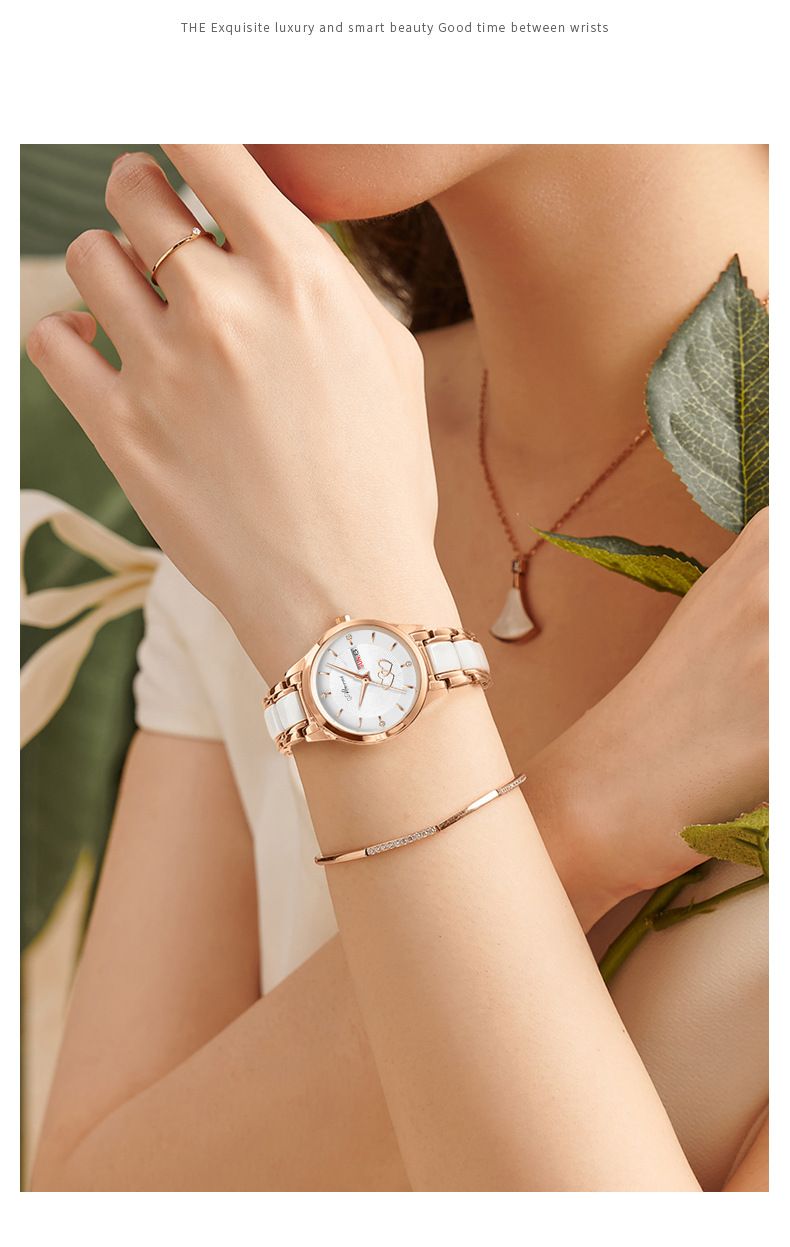Orologio da donna con doppio calendario, luce, lusso, temperamento, quarzo in ceramica, orologio da donna ultra sottile, moda, doppio cuore, impermeabile, regalo_voghion.com