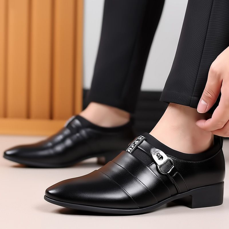 Formelle Oxfords für Herren, Leder, spitze Zehenpartie, bequeme Freizeitschuhe zum Reinschlüpfen_voghion.com