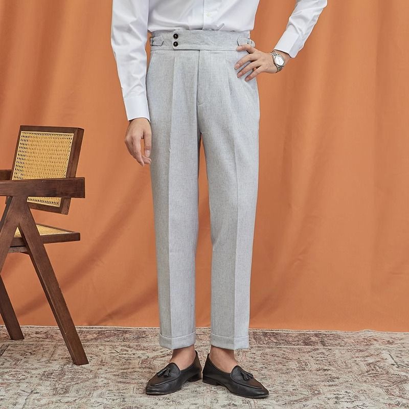 Calça reta masculina Nápoles de alta qualidade para trabalho e deslocamento, terno cinza claro_voghion.com